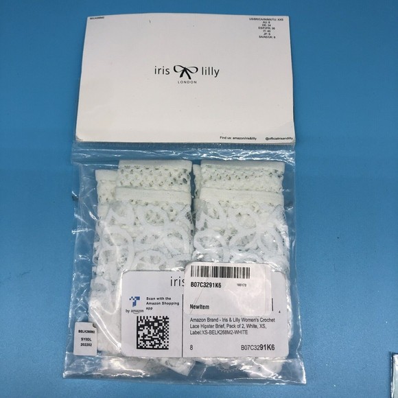 NWT Iris & Lilly Women's Crochet Lace Hipster Brief, Pack of 2, white, XS - Picture 1 of 11